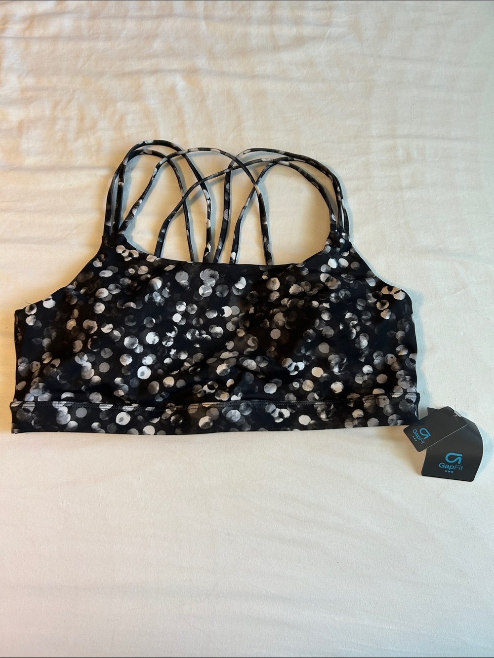GAP Black & White Dot-Print Strappy Sports Bra
